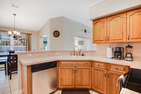 Full spice rack, k-cups, blender, pots, pans, silverware, plates, etc