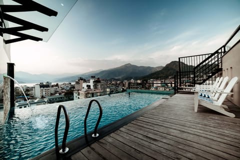 Outdoor pool, pool umbrellas