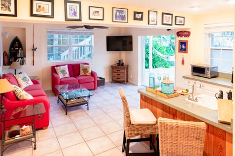 view of downstairs living & kitchen space