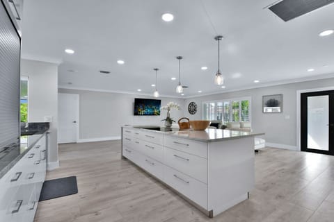 Kitchen is immaculately clean for your arrival, and has all utensils you may require.