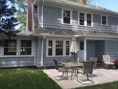 Back patio overlooking shady yard