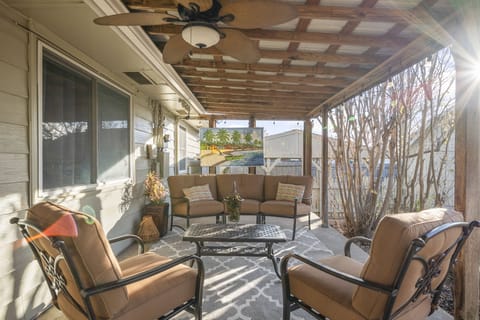 Enoy the private back porch with plenty of sitting room. 