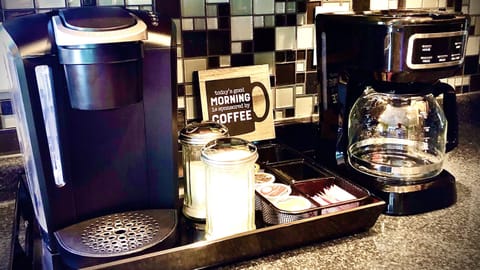Enjoy a fresh cup of coffee from the Keurig or regular drip coffee maker.