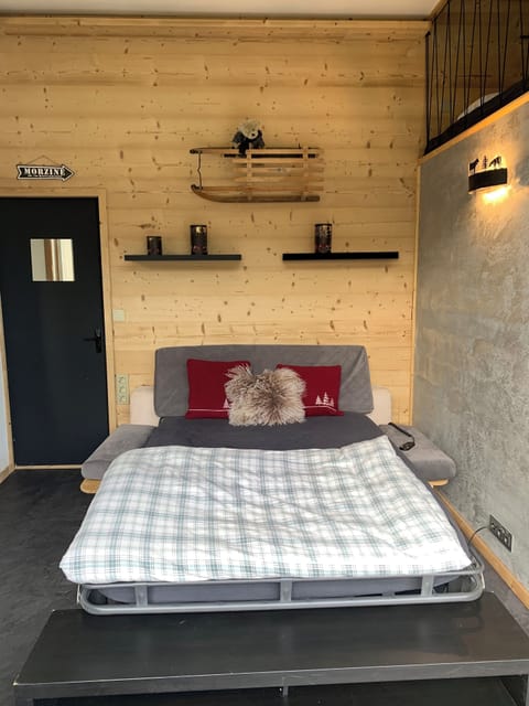 Fold out sofa bed. Proper mattress.