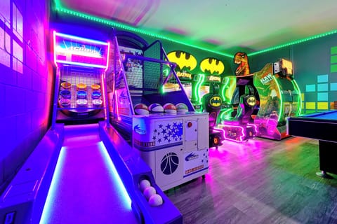 Professional arcade game room inside house! No coins needed.
