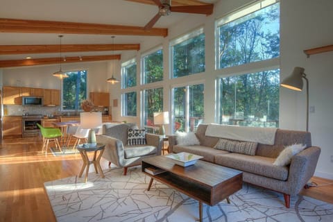 Sunlit open living room and common area