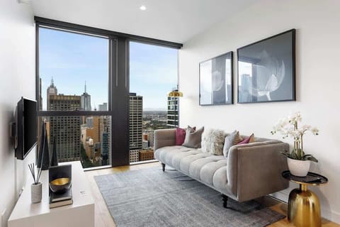 Open-planned living room with city view