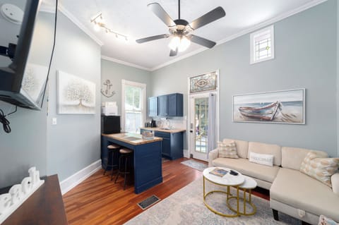Kitchen with Refrigerator, 2 burners, coffee maker, microwave, air fryer