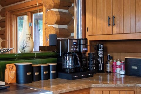Kitchen is stocked with coffee pods, coffee grounds, splenda/sugar, coffee syrups and green tea bags.  Not pictured is the recently added hot chocolate bar--10 different flavors of hot cocoa and mini marshmallows.