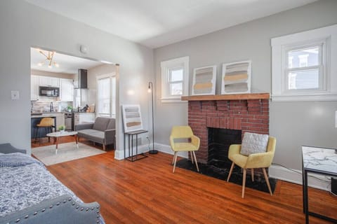Office area with daybed & fireplace