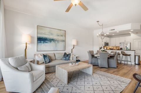Designer-furnished condo with updated new flooring - Swivel chairs to see Smart TV and outdoor view in one turn! High end furnishings with designer details in this luxury 30A condo.