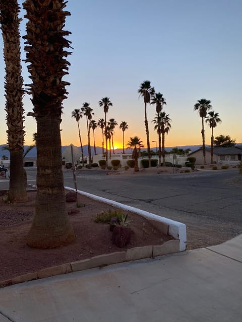 view of sunset from front door