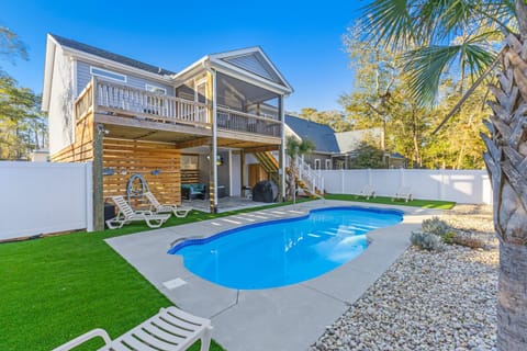 Large backyard with pool and games
