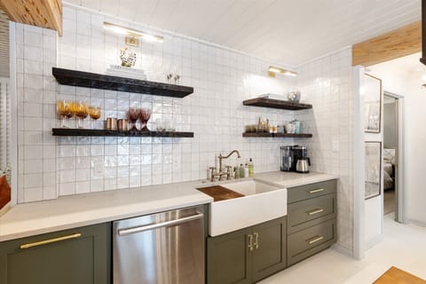 Custom kitchen with stone counters.