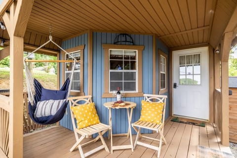 The front porch adds more space to the place.