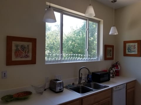 Kitchen window is 6 feet by 4 feet high facing south. .