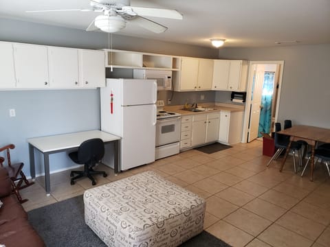 Office space for work for home option. Fridge, stove, microwave and kitchen sink