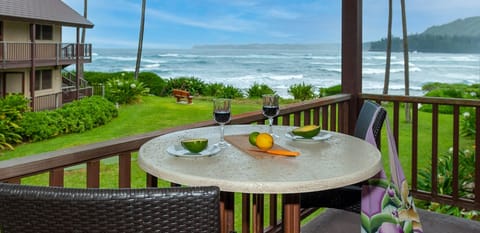 Your oceanfront lanai steps to the beach - The oceanfront lanai is the perfect setting for taking in some awesome views with your morning coffee, or over a glass of wine in the evening. You'll also find a selection of beach gear on the lanai for you to use!
