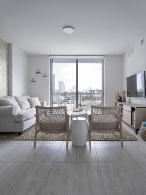 The sun-drenched, open-concept living space.