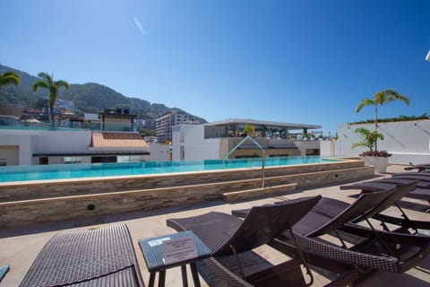 The rooftop pool is a quiet space