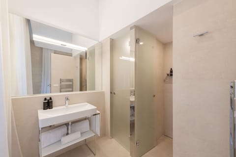 Shower, eco-friendly toiletries, hair dryer, bathrobes