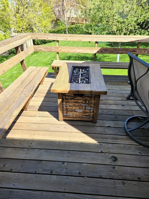 Propane fire pit on patio