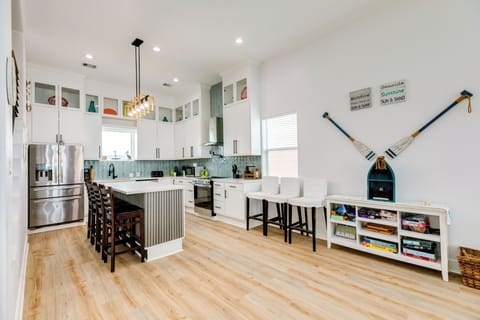 Grab a board game from the game library and have family game nights at the large dining table