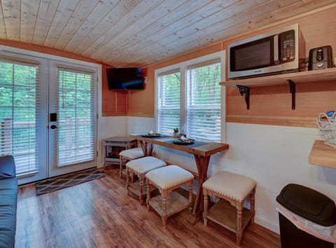 Enjoy the ambiance of a fireplace (fake electric, but looks great), while watching the latest movie streamed on our Roku TV that has Guest Mode. In Guest Mode, you simply enter the date that you are checking out, then log in to the various streaming apps