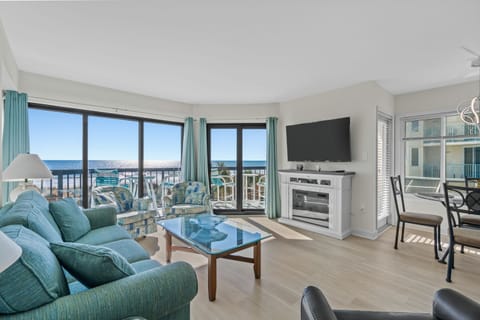 Updated Living Room with Smart TV And Fireplace