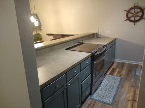 Kitchen with stove in the center