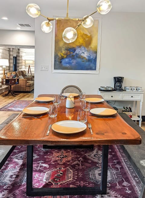 Long benches allow up to 8 guests to comfortably enjoy meals together.  