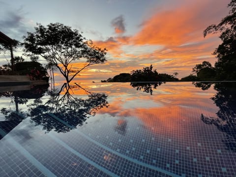 When the sun sets, the pool reflects.