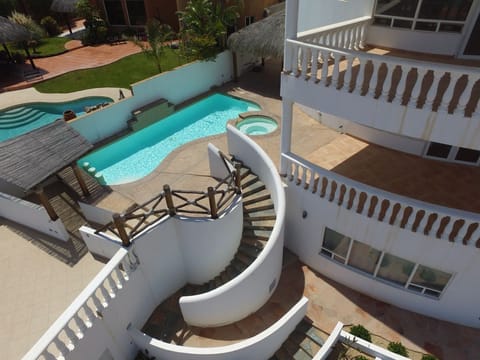 See the pool from above before you book. This aerial shot of Casa Blanca vacation rental in San Felipe BC MX shows you the full layout — no surprises, just crystal-clear water waiting for you.