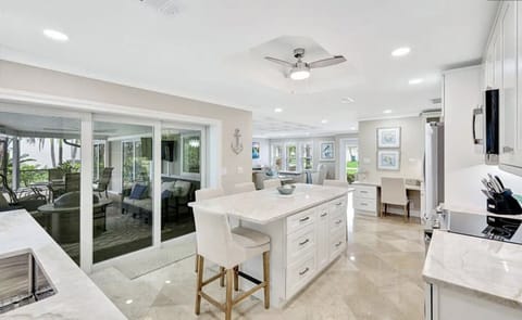 Coastal kitchen ready for morning coffee or evening cocktails