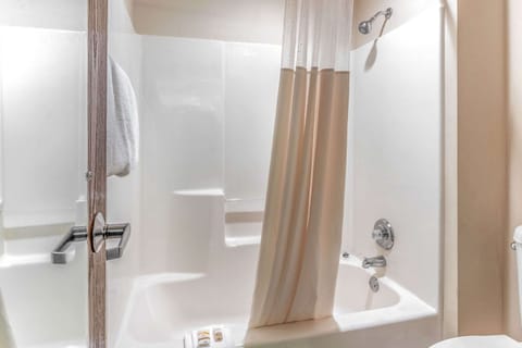 Combined shower/tub, free toiletries, hair dryer, towels