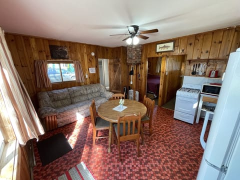 Cabin 2's combined kitchen/dining/living area