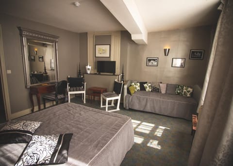 Desk, blackout drapes, soundproofing, iron/ironing board