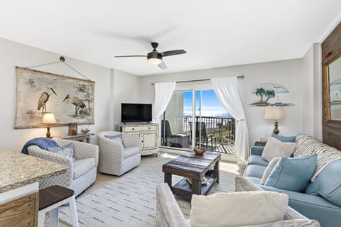 Beachy living room with recently updated furniture