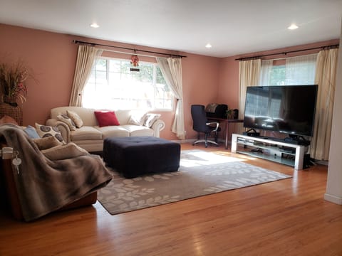 Living room with 75" TV