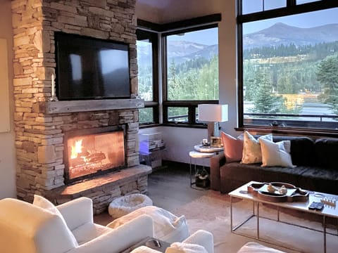 Living room view of Main Street, Gondola & Breckenridge Peaks 7-10. 