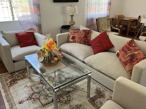 Large lounge.  TV and sofas with extra chairs and table