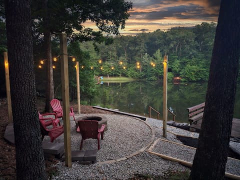 Private beach and waterfront fire pit