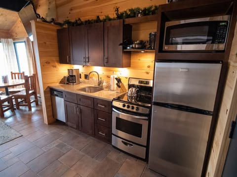 Full-size fridge, microwave, oven, stovetop