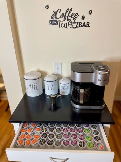 Select from wide assortment of quality K-pods, including decaf. Or if traditional drip is more your style, regular and decaf grounds are in the freezer and filters are in the canister. Prefer tea? We have both Mighty Leaf Earl Grey and Tropical Green