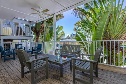 Share some fruit and wine with new friends on the shared patio.