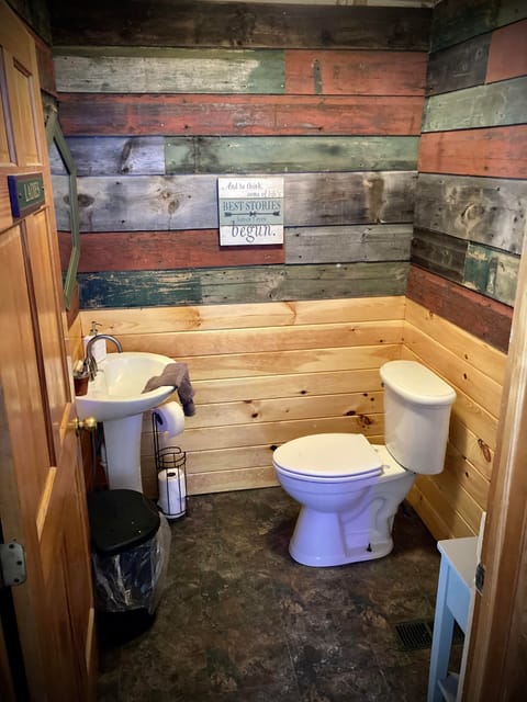 Combined shower/tub, hydromassage showerhead, towels