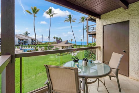 View from your lanai with the blue Pacific steps away.