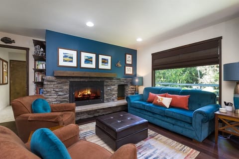 Sitting area with fireplace and sleeper sofa