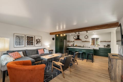 The living room opens to the kitchen for fun cooking!