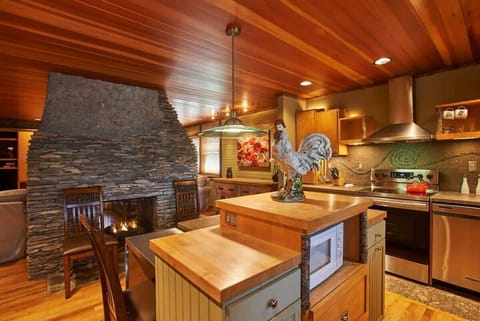 The fireplace makes it cozy while cooking